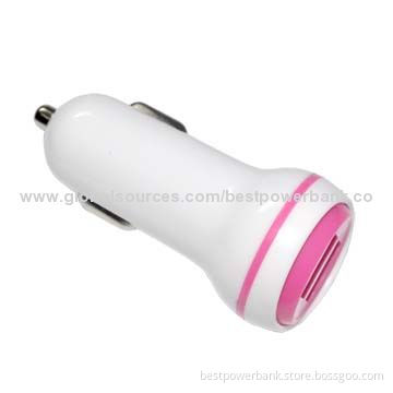 New Halo Colorful Car Charger with Dual-USB Port, DC Output, ABS + Aluminum Materials